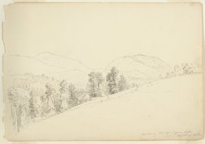 Whorllebury [] جبل بالقرب من بحيرة شرون ، نيويورك ، 1837 (جرافيت على ورق)